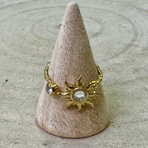 Anel Sol com Brilhantes Dourado