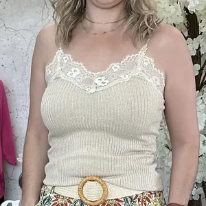 Camisola Glitter c/ Renda Bege
