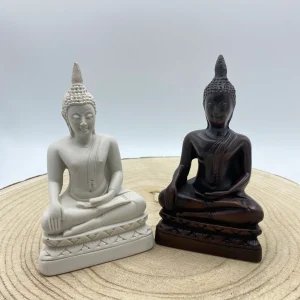 Buda, Sentado PQ com Detalhes (Branco/Castanho) Madeira