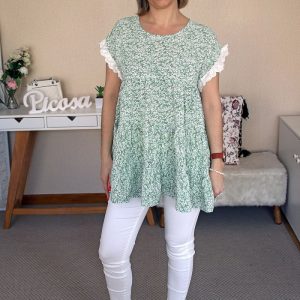 Blusa Verde Manga Bordada