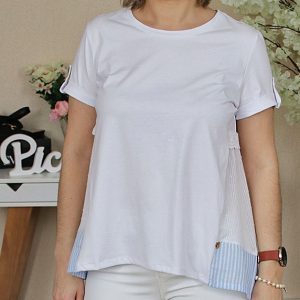 Camisola Branca c/ Folho Azul