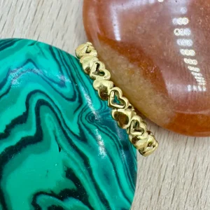 Anel Aliança Aço Dourado Corações