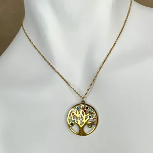 Fio Árvore da Vida Dourado com Brilhantes Multicolor