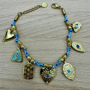 Pulseira Pendentes Olho Azul, Dourado