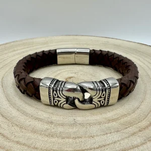Pulseiras Homem em Couro Trançado - Entrelaçada Trabalhada Castanha