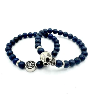 Pulseira Homem Lápis Lazúli com pingente Árvore da Vida Caveira