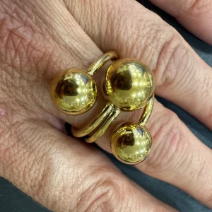 Anel 3 Bolas Grandes Dourado