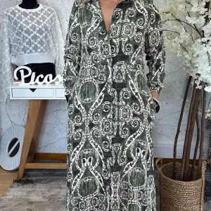 Vestido Comprido Padrão Verde