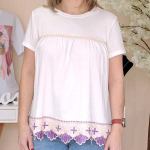 Camisola Renda Bordada Lilás