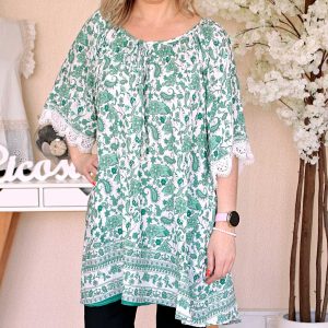 Camisola Cornucópias Manga Rendada Verde