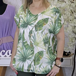 Blusa Padrão Folhas Verdes