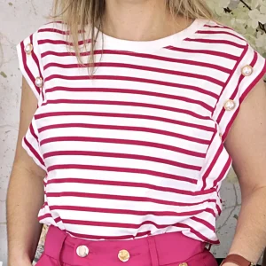 Camisola Riscas Brancas/Rosa