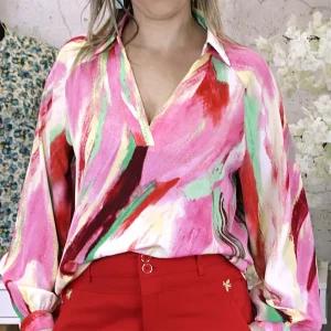 Blusa Padrão Vermelho/Rosa/Verde