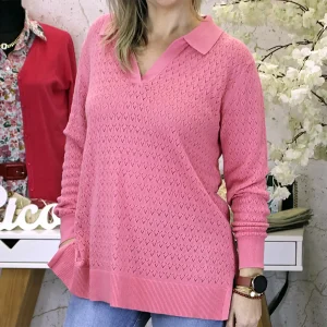 Camisola Malha c/ Gola Rosa