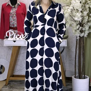 Vestido Padrão Bolas Azuis/Branco