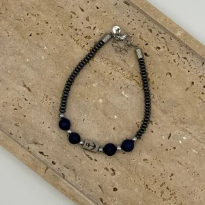 Pulseira de Homem Pedras Pretas e Âncora