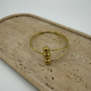 Pulseira Dourada Aço 3 Bolas