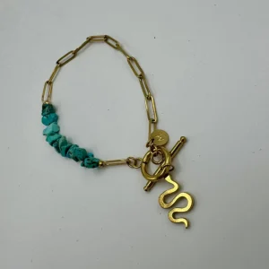 Pulseira Pendente Inox com Pedras (Turquesa)