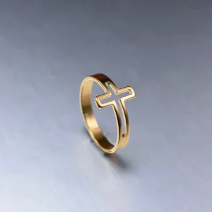 Anel Cristão Ajustável em Aço Inoxidável com Cruz Gravada