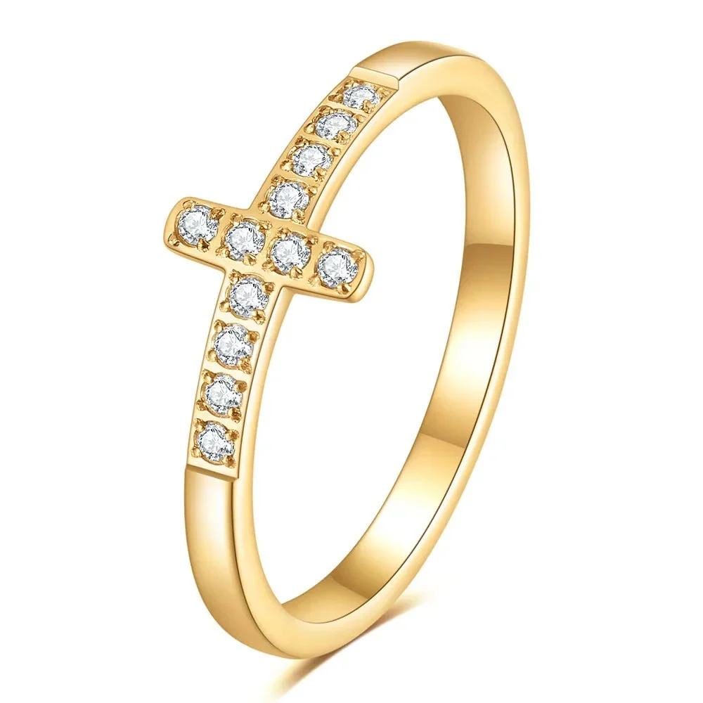 Anel Feminino Cristão em Aço inoxidável com Bolinha Brilhantes e Cruz Gravada - Image 8