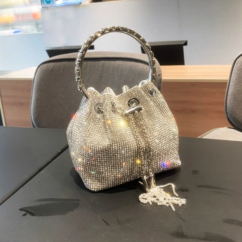 Bolsa Feminina Saquinho Strass Prata - Frete Grátis - Image 8