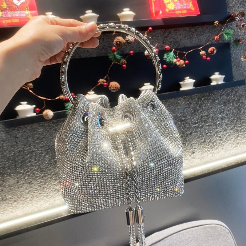 Bolsa Feminina Saquinho Strass Prata - Frete Grátis - Image 3