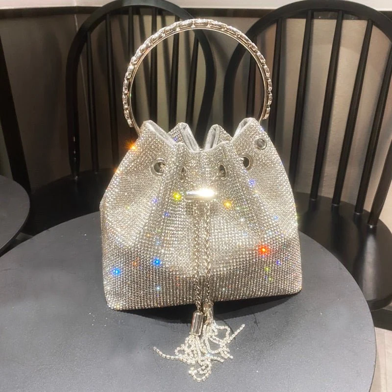Bolsa Feminina Saquinho Strass Prata - Frete Grátis - Image 4