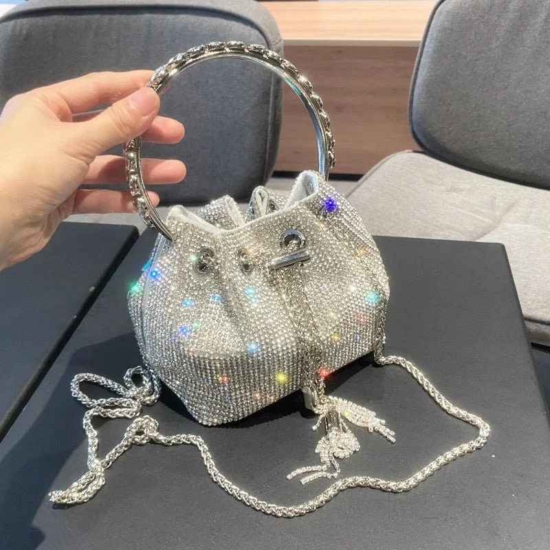 Bolsa Feminina Saquinho Strass Prata - Frete Grátis - Image 7