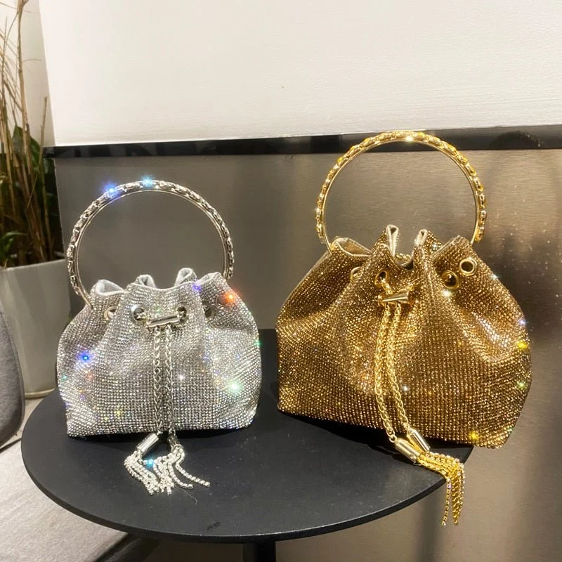Bolsa Feminina Saquinho Strass Prata - Frete Grátis - Image 2
