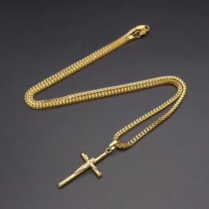 Colar com Pingente Masculino Cristão em Aço Inoxidável - Cruz de Jesus