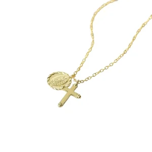 Colar Feminino Cristão em Aço Inoxidável com Pingente Cruz e Clavícula