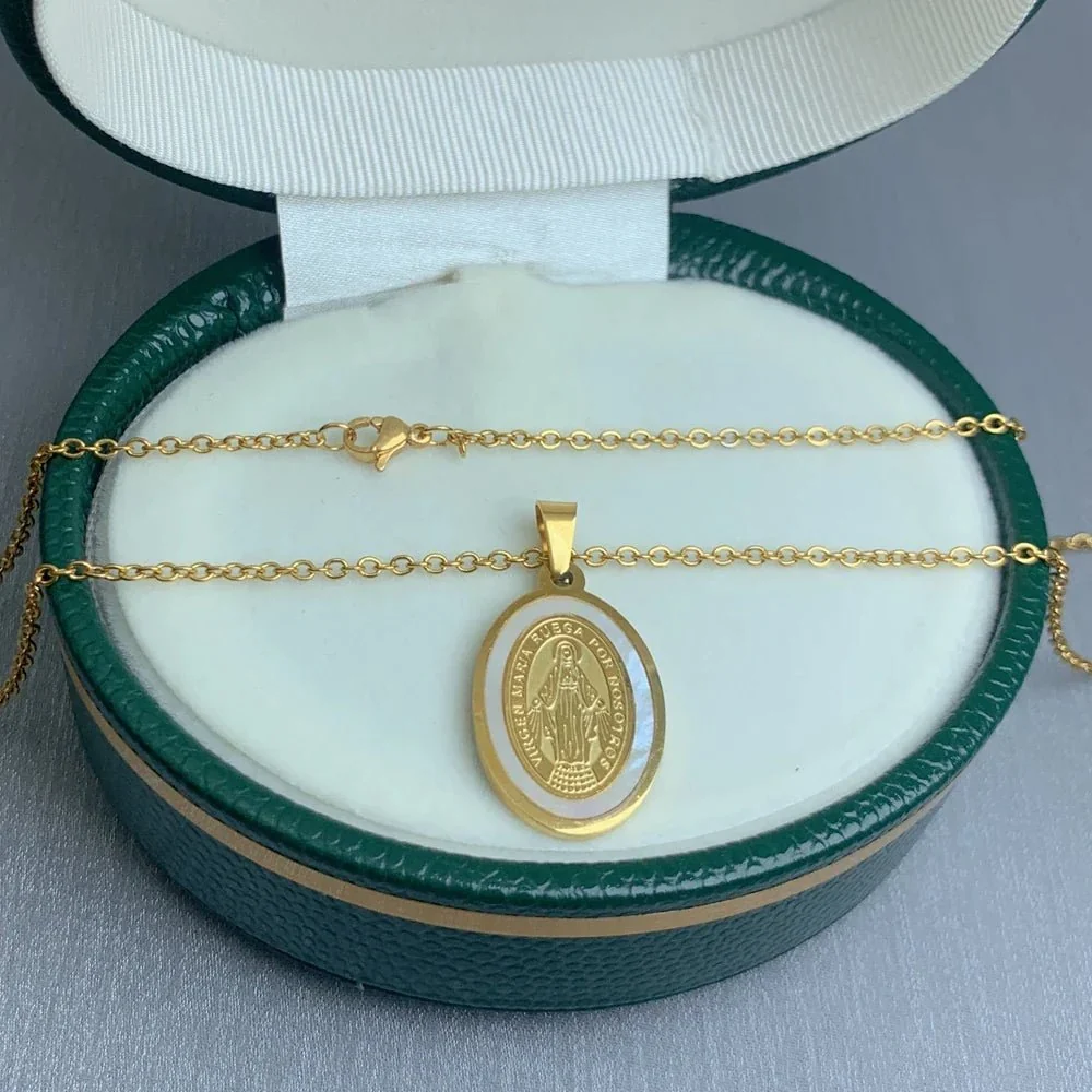 Colar Feminino Cristão em Aço inoxidável com Pingentes Virgem Maria - Image 6