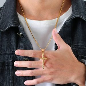 Corrente Masculina Cristão em Aço inoxidável com Cruz Jesus Cristo