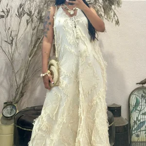Vestido 100% em Algodão cru Aurora VARIEDADES (Bege/Bege Perola)