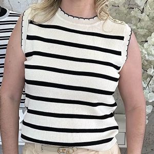Camisola s/ Mangas Bege Riscas Pretas