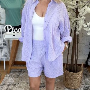 Conjunto Rendado Calções & Blusa Lavanda