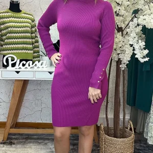Vestido Malha Detalhe Manga Rosa