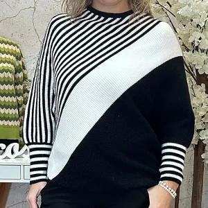 Camisola Malha Manga Larga Branca/Preta