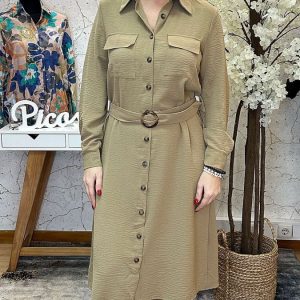 Vestido Abotoado c/ Cinto Camel
