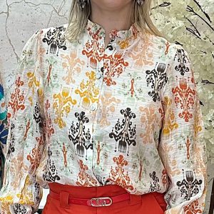 Blusa Ikat Tons Camel/Preto/Telha