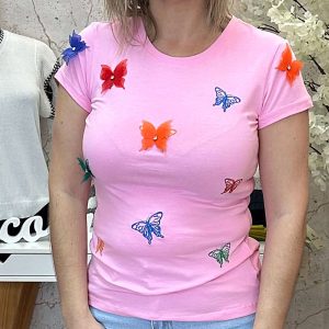 T-Shirt Borboletas Rosa