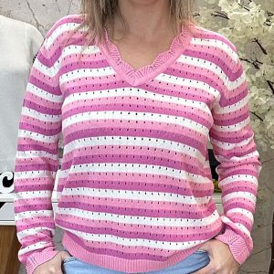 Camisola Malha Riscas Rosa/Bege