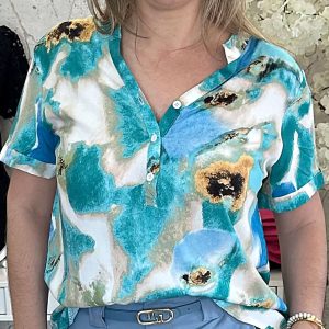 Blusa Padrão Azul/Verde Água