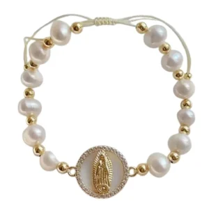 Pulseira de Pérolas com Amuleto - Nossa Senhora