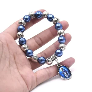 Pulseira Feminina Cristãs em Aço Inoxidável com Pingentes São Bento Rosário