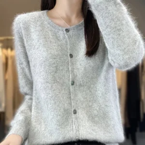 Suéter Feminino Cardigã Sem Gola