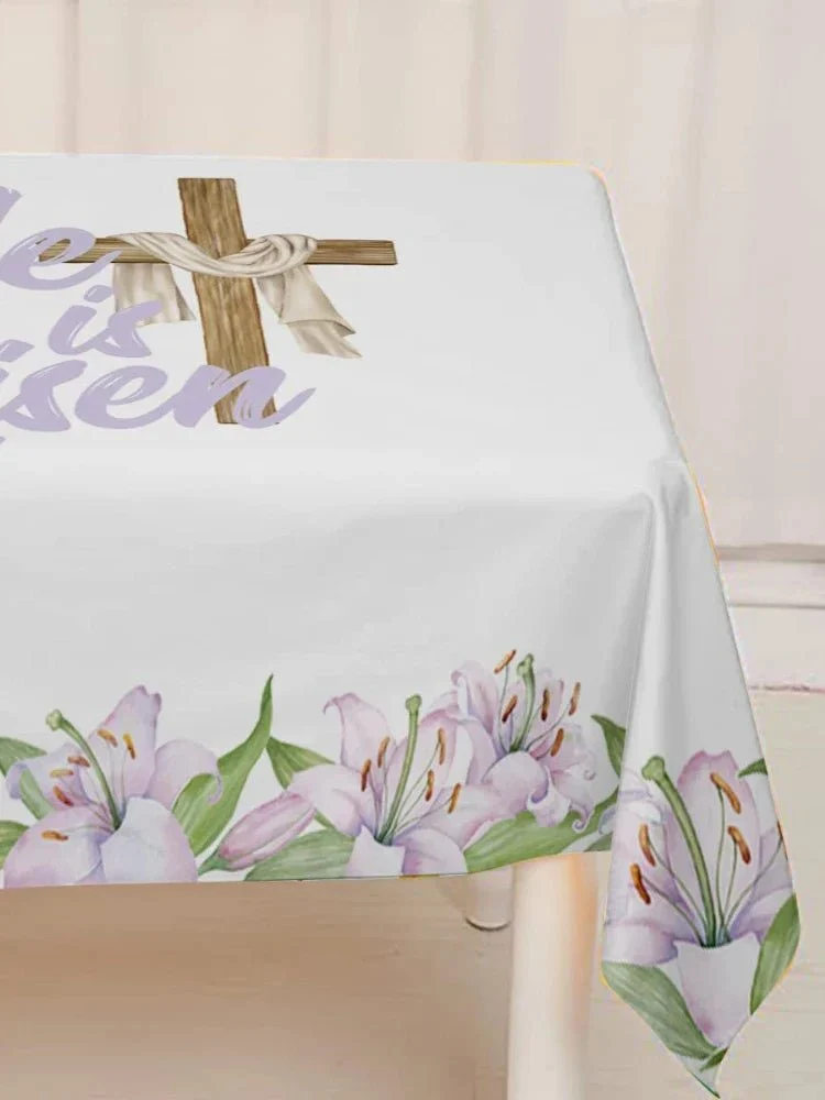 Toalha De Mesa Impermeável Religiosa com Frase Inglês ele Ressuscitou - Image 6
