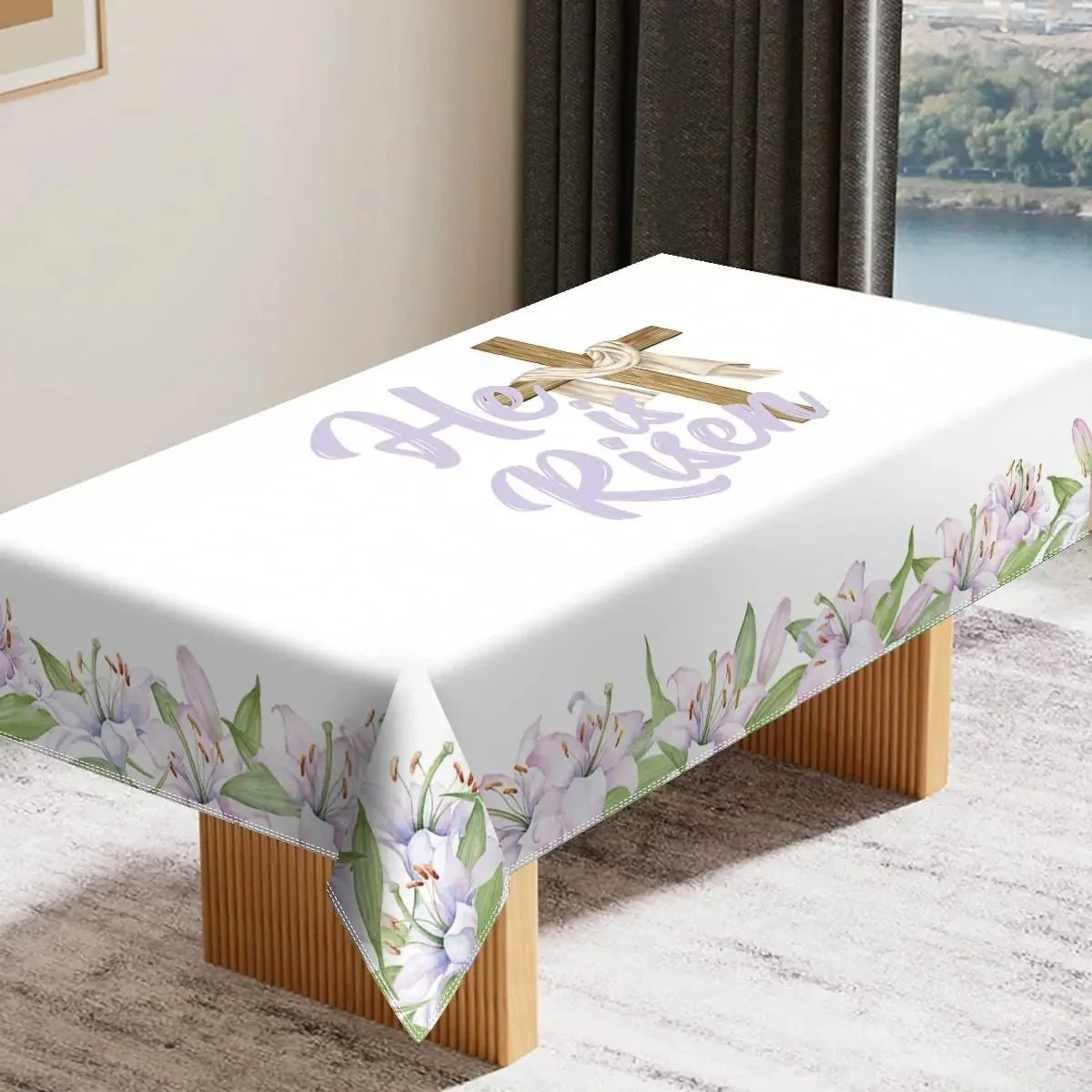 Toalha De Mesa Impermeável Religiosa com Frase Inglês ele Ressuscitou - Image 4